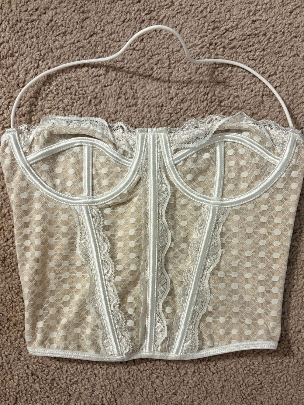 SHEIN Beige and White Lace Bustier Crop Top
